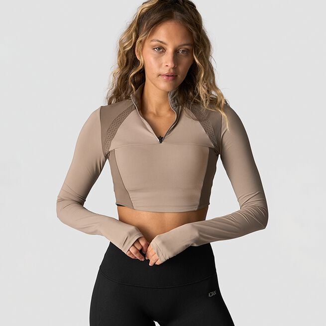 Mirage Cropped Long Sleeve Wmn, Light Dusty Brown