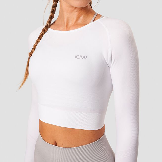 ICANIWILL Define Seamless LS Crop Top White