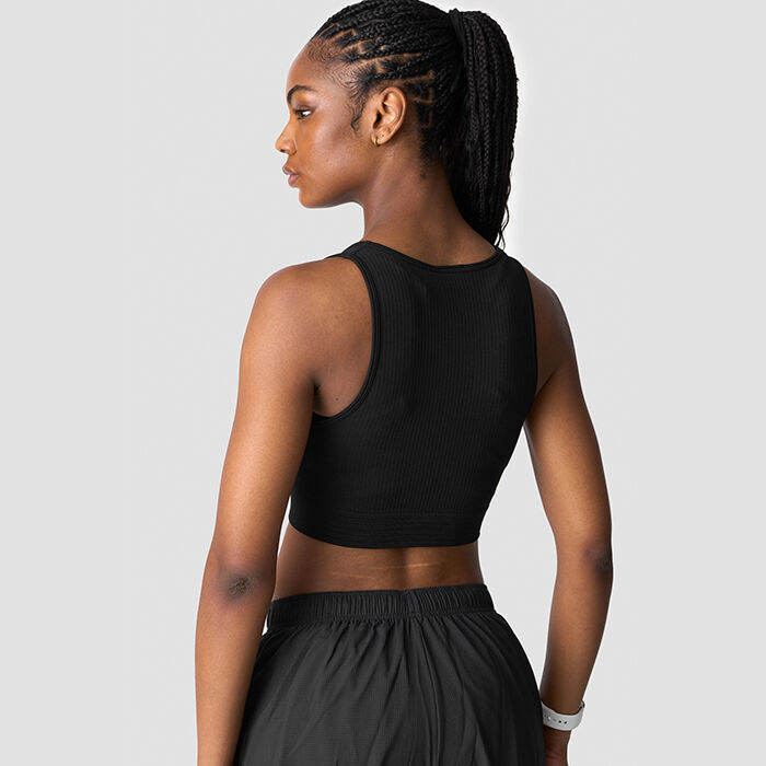 Ribbet Seamless Cropped Trenings-topp Svart