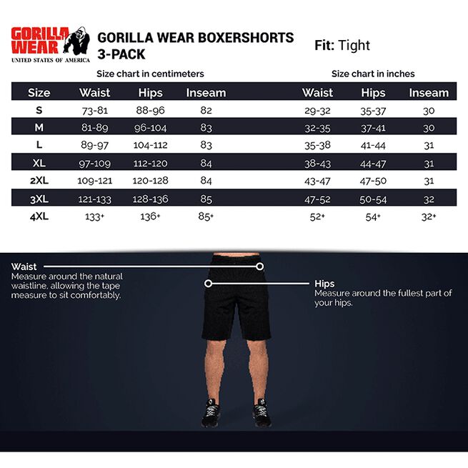 Gorilla Wear Boxershorts 3-pack, Black, S 