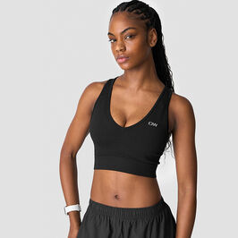 Ribbed Define Seamless Cropped V-neck Tank Top, Black Ribbet Seamless Cropped Trenings-topp Svart