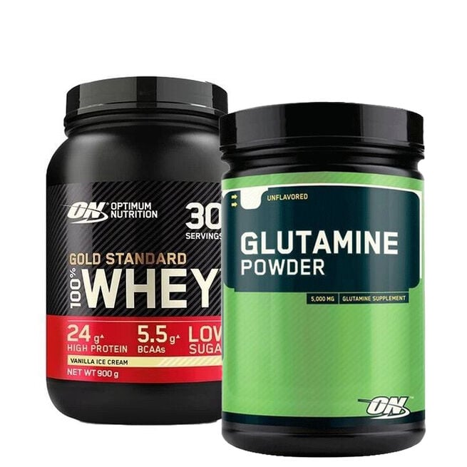 100 % Whey Gold Standard Myseprotein 908 g + Glutaminpulver 630 g