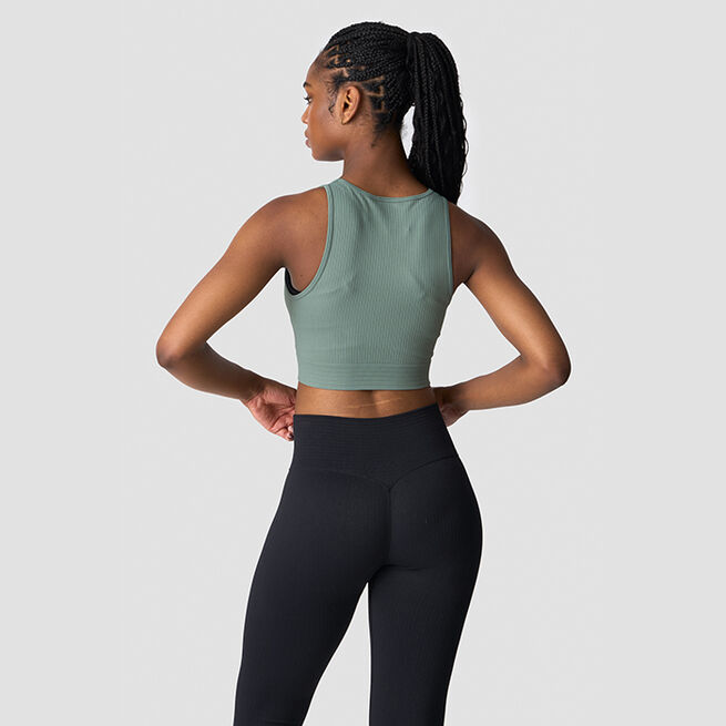Ribbet Seamless Cropped Trenings-topp Grønn