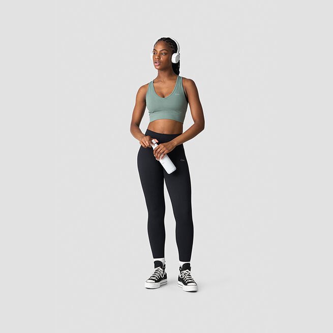 Ribbet Seamless Cropped Trenings-topp Grønn