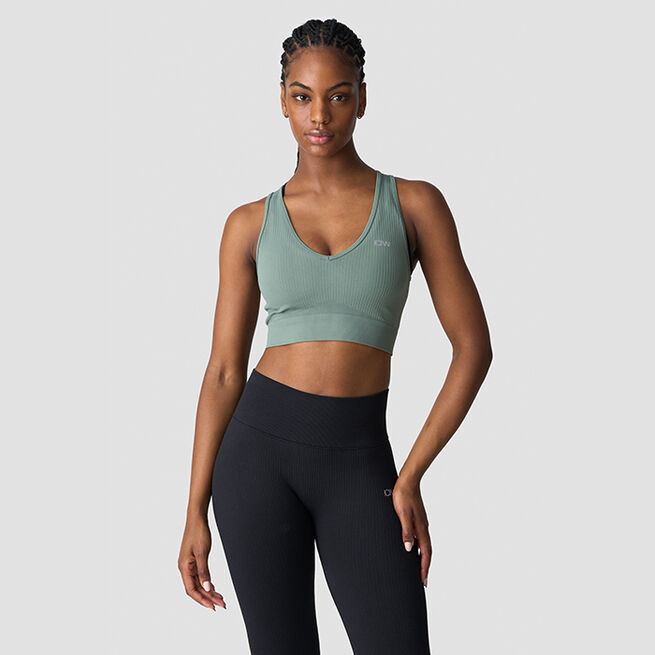 Ribbet Seamless Cropped Trenings-topp Grønn