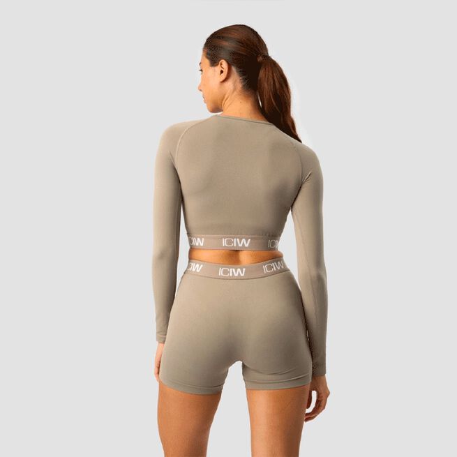 Define Seamless Long Sleeve Crop Top, Taupe, L 