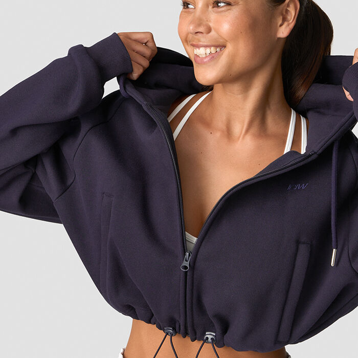 Everyday Cropped Zip Hoodie Wmn, Night Purple