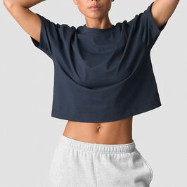 Everyday Cotton Cropped T-shirt, Navy Everyday Cropped T-skjorte Blå