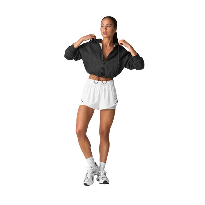 Everyday Cropped Zip Hoodie Wmn, Grey Melange