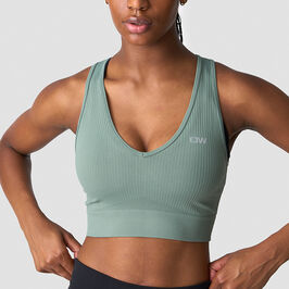 Ribbed Define Seamless Cropped V-neck Tank Top, Racing Green Ribbet Seamless Cropped Trenings-topp Grønn