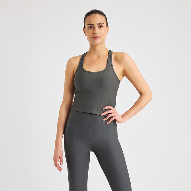 Ribbestrikket Singlet Grå