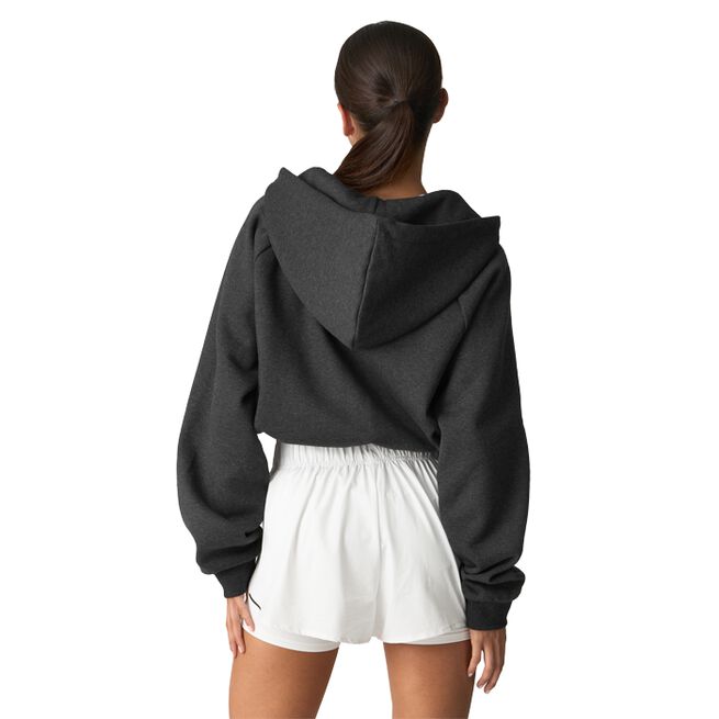 Everyday Cropped Zip Hoodie Wmn, Grey Melange