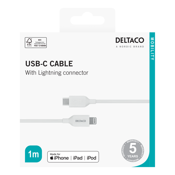 USB-C til Lightning Ladekabel Hvit 1 m