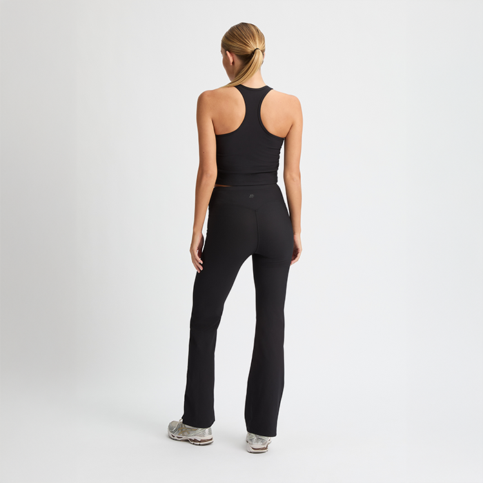 Ribbestrikkede Flare Tights Svart