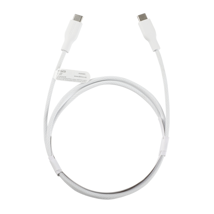 USB-C til USB-C Ladekabel Flettet 60 W Hvit 1 m